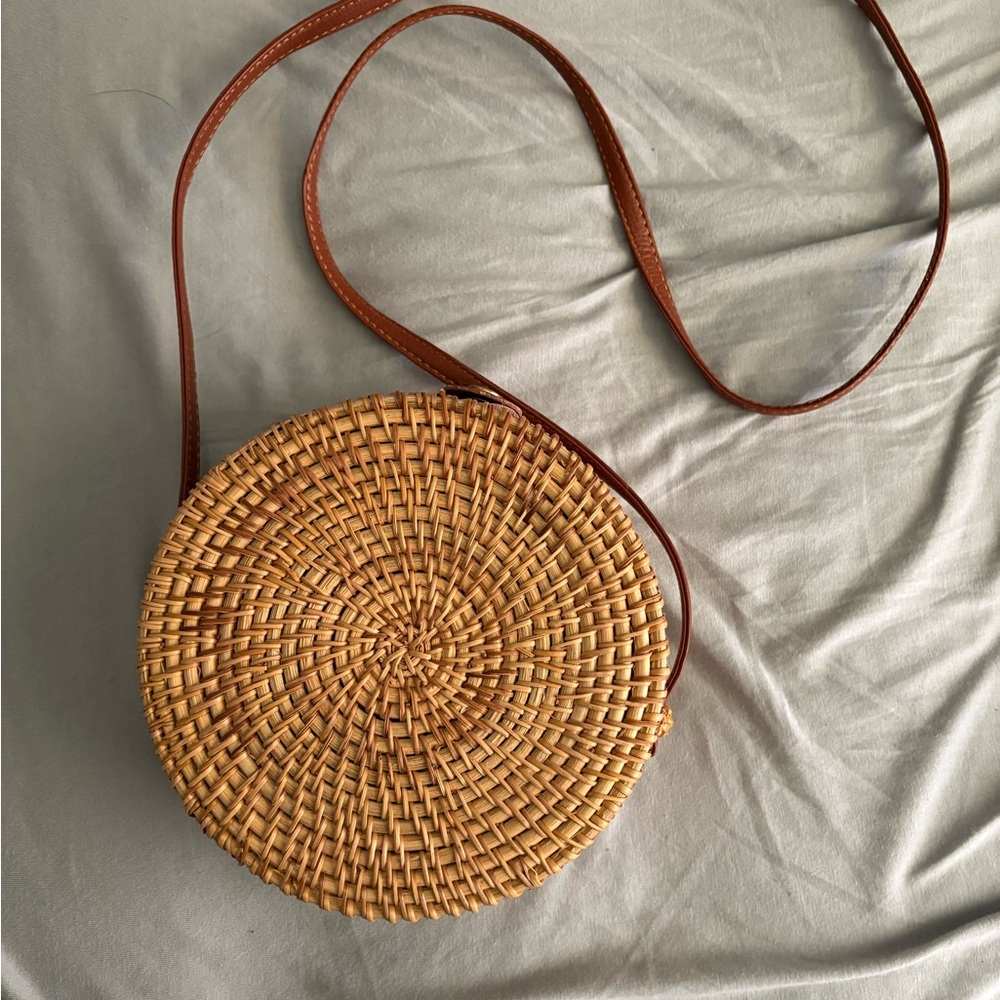 Brown Woven Rattan Crossbody Bag - Picture 2 of 3